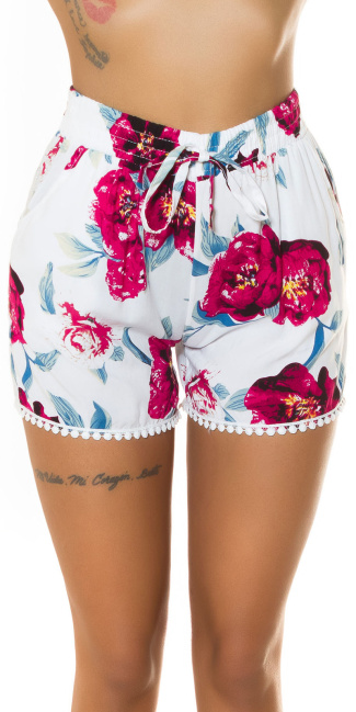 Trendy zomer shorts met bloemenprint wit